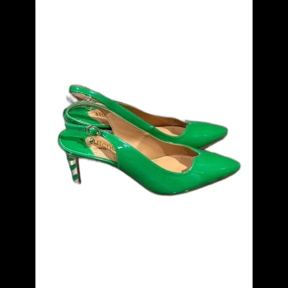 J. Renee Green Patent Slingback Pumps - Size 9M - Gold Stripe Heel - NWOT